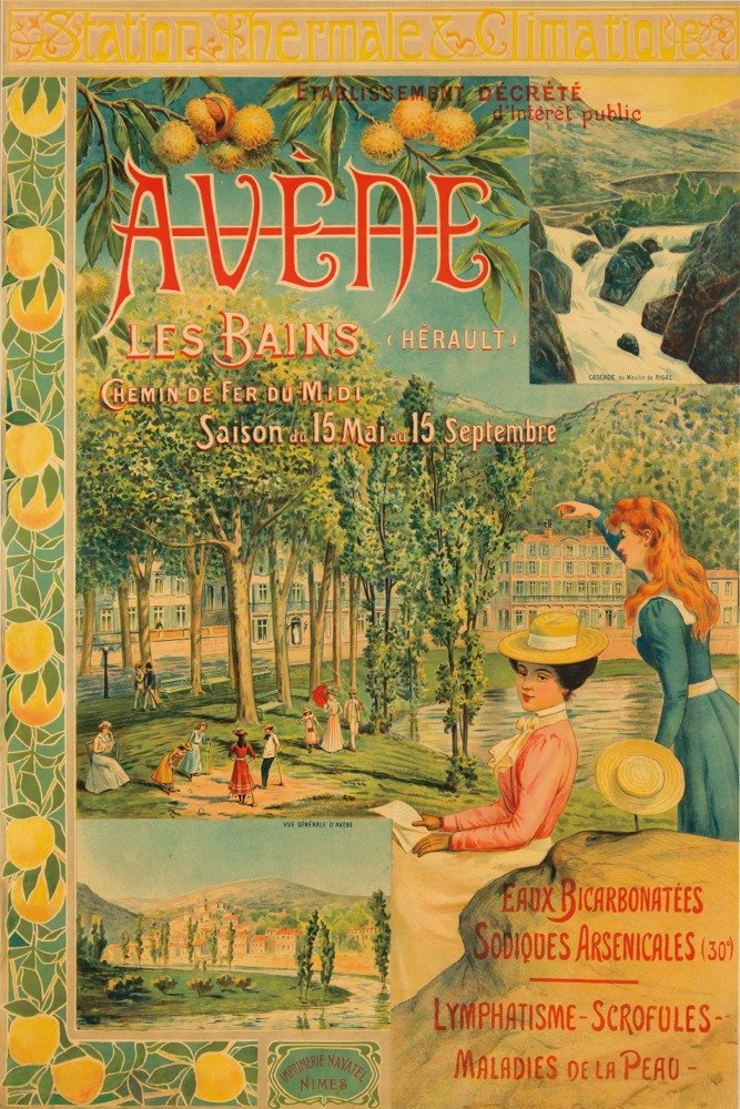 Avene les Bains France c. 1896 - Vintage Advertisement (12x18 Art Print, Wall Decor Travel Poster)