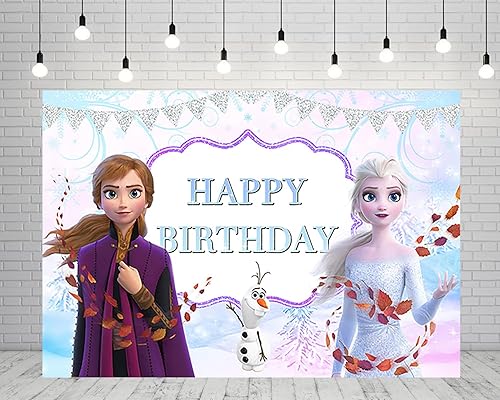Telón de fondo blanco para suministros de fiesta de cumpleaños, 5 x 3 pies, fondo de fotos de princesa Elsa Anna, tema de congelado, cartel de baby