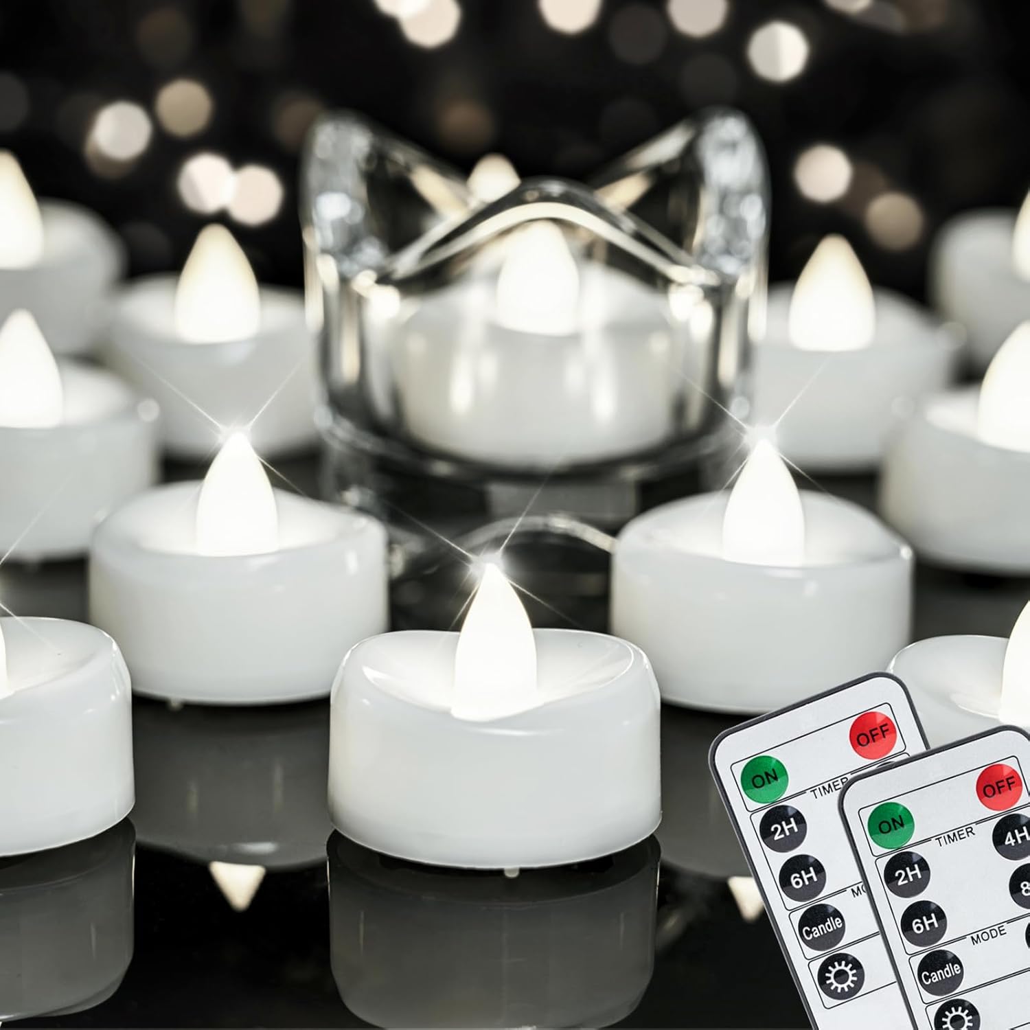merrynights Remote Candles, 24PCS Flameless Tea Lights Candle Battery Operated with Timer, 400+Hours Remote Control LED Tea Lights Votive Candle - 1.5'' D X 1.25'' H- Pure White Light