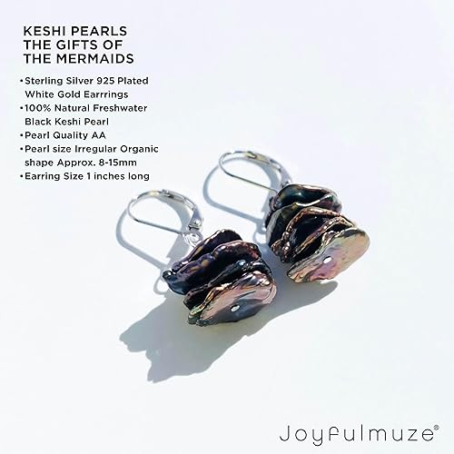 Miniatura 8 de Aretes de perlas negras, perlas keshi naturales cultivadas en agua dulce, perlas Keshi de plata de ley 925, joyería minimalista y lujosa hecha a
