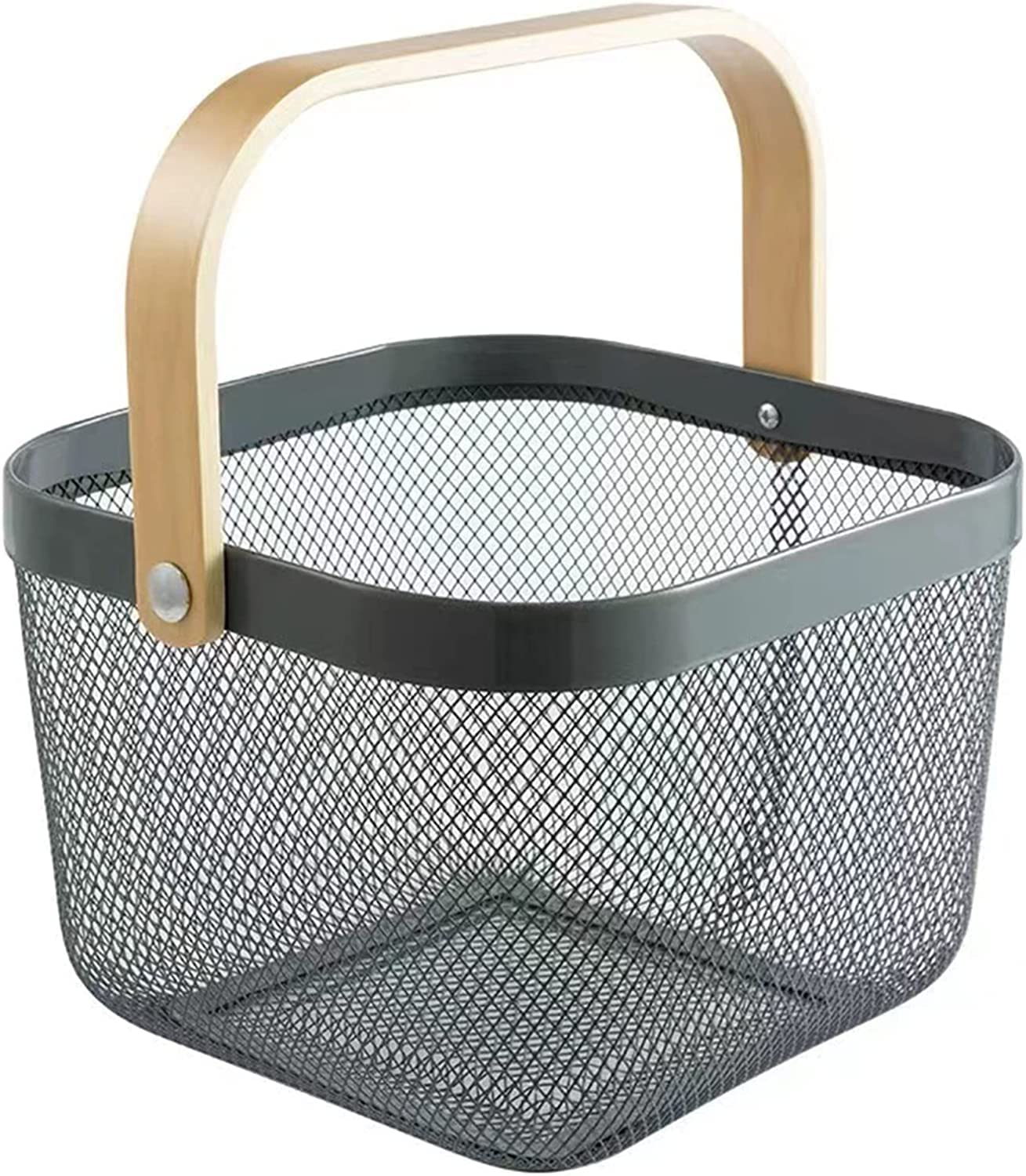 JRM Metal Mesh Storage Basket With Handle For Fruit, vegetable, Kitchen, Bathroom, Storage, Garden, Dining Table etc. (Grey)