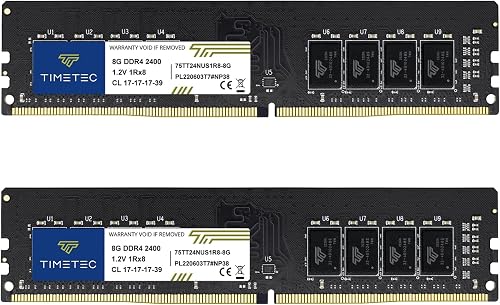Timetec 16GB KIT (2x8GB) DDR4 2400MHz (PC4-2400T) PC4-19200 UDIMM Desktop RAM – 288-Pin 1.2V CL17 Non-ECC Unbuffered DIMM Memory Module Upgrade - 2