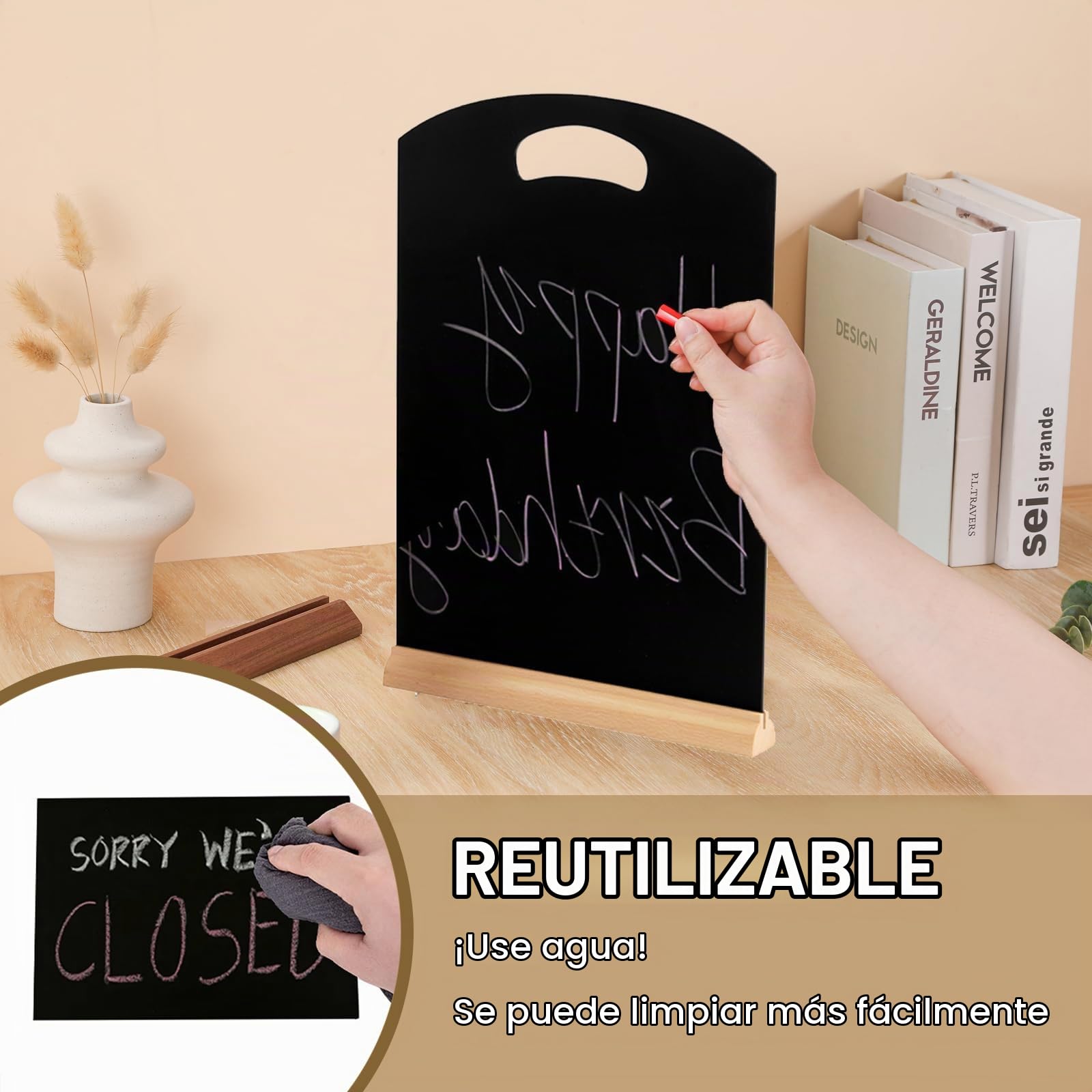 A3 Letreros de Pizarra, 2 PCS Pizarras con Soporte, Pizarra Negra | Doble cara Pizarras Decorativas con Madera, Cartel Pizarra Pequeña, Tableros de Tiza Para Menú, Bodas, Restaurante, Cafe