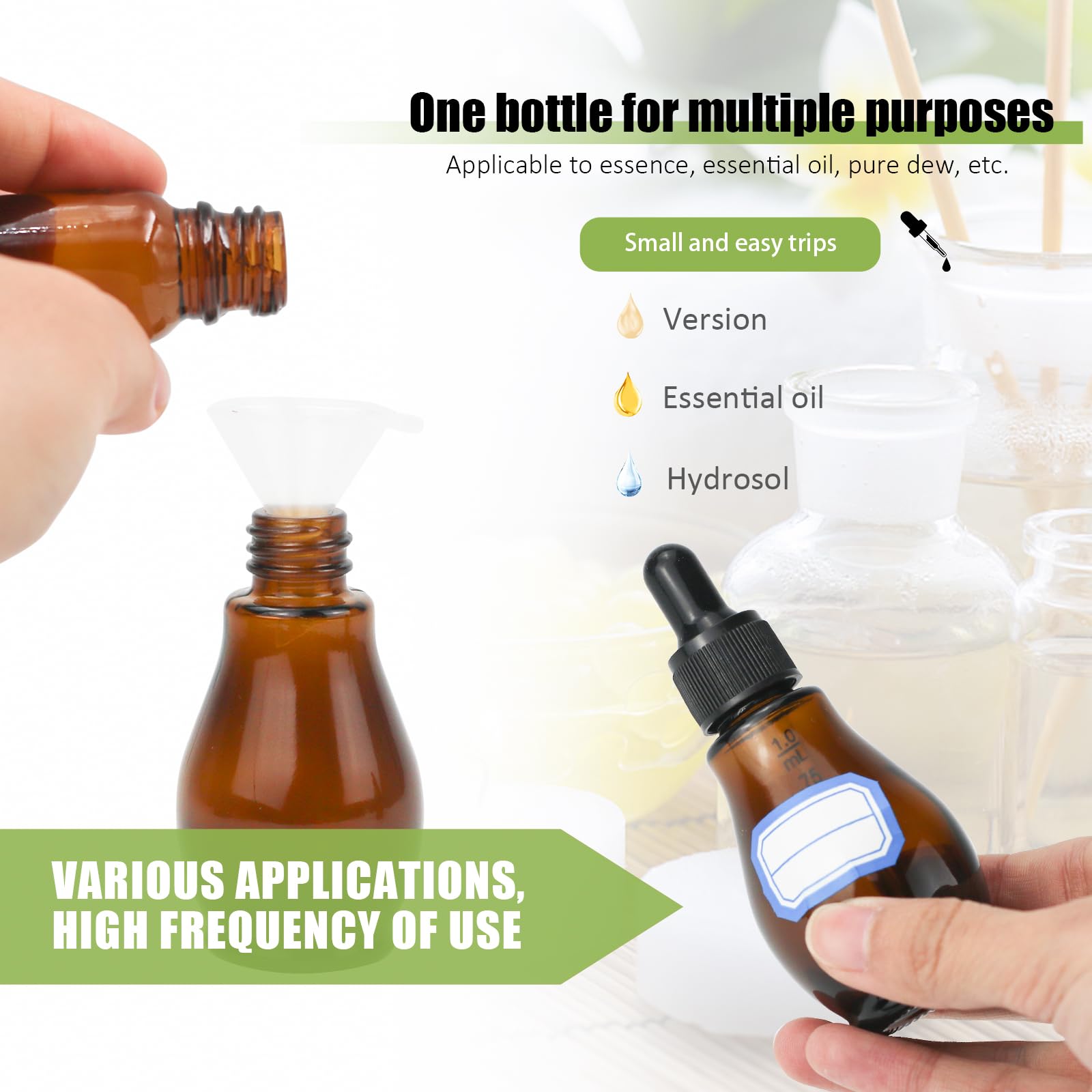 Reyshin 8 Pack Pear Shaped Amber Glass Bottles with Dropper Pipettes, Refillable Sample Bottles for Essential Oil Massage - Image 4