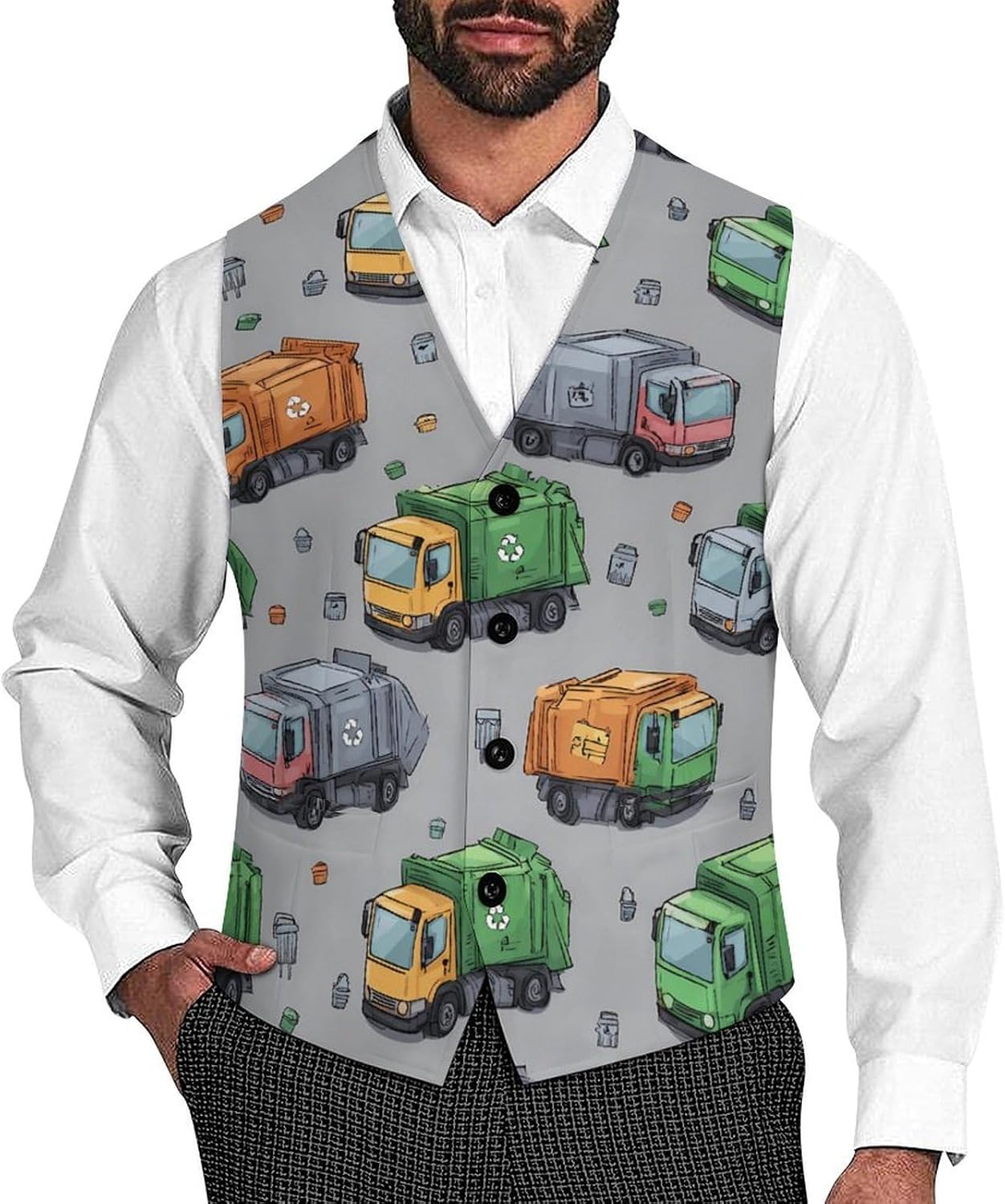 Garbage Truck Trash Men's Suit Vest Formal Vests Casual Dress Fit Waistcoat Casual Tuxedo for Business