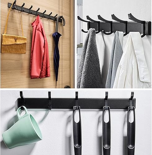 Miniatura 6 de Spotact Perchero de aluminio movible de doble gancho, resistente para montaje en pared, soporte de toalla de metal para dormitorio, baño, cocina,