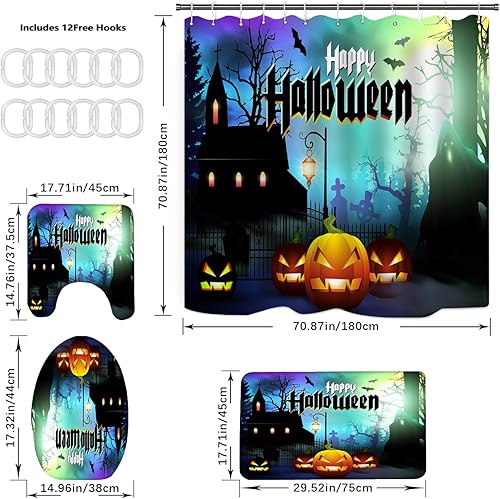 Miniatura 2 de Juego de cortinas de ducha de Navidad, 4 piezas con cortina de ducha, alfombra de tapa de inodoro, tapete de contorno y tapete de baño, cortina de