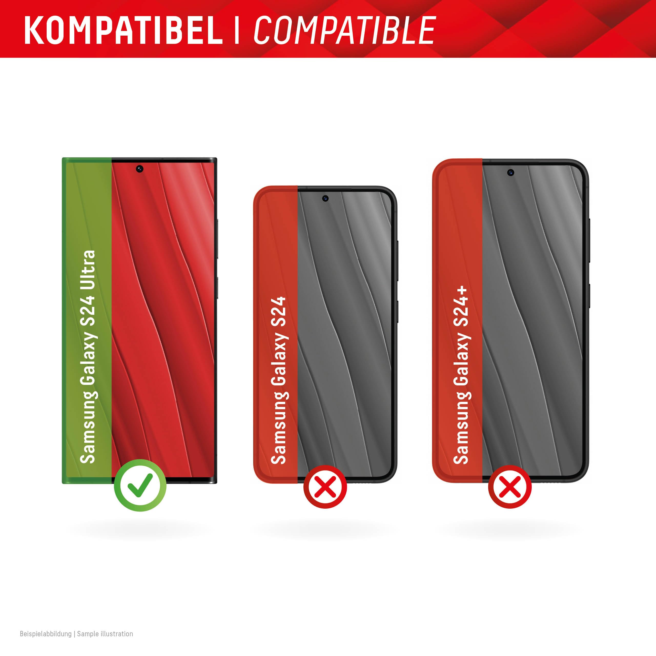 DISPLEX Full Cover in vetro temperato (10H) + custodia protettiva per Samsung Galaxy S24 Ultra, cornice di montaggio, custodia, copertura completa dello schermo, vetro temperato, pellicola protettiva