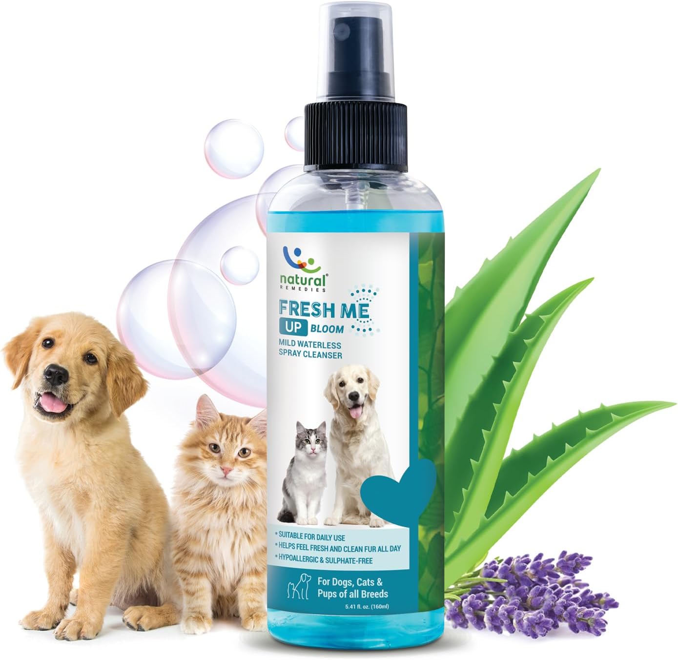 Fresh Me Up Bloom Mild Waterless Spray Cleanser for Dogs & Cats of All Breeds, Odor Control, Deep Cleans, Hydrates, Pet Grooming Shampoo, Lick Safe, Hypoallergenic, 160ml (Pack of 1)