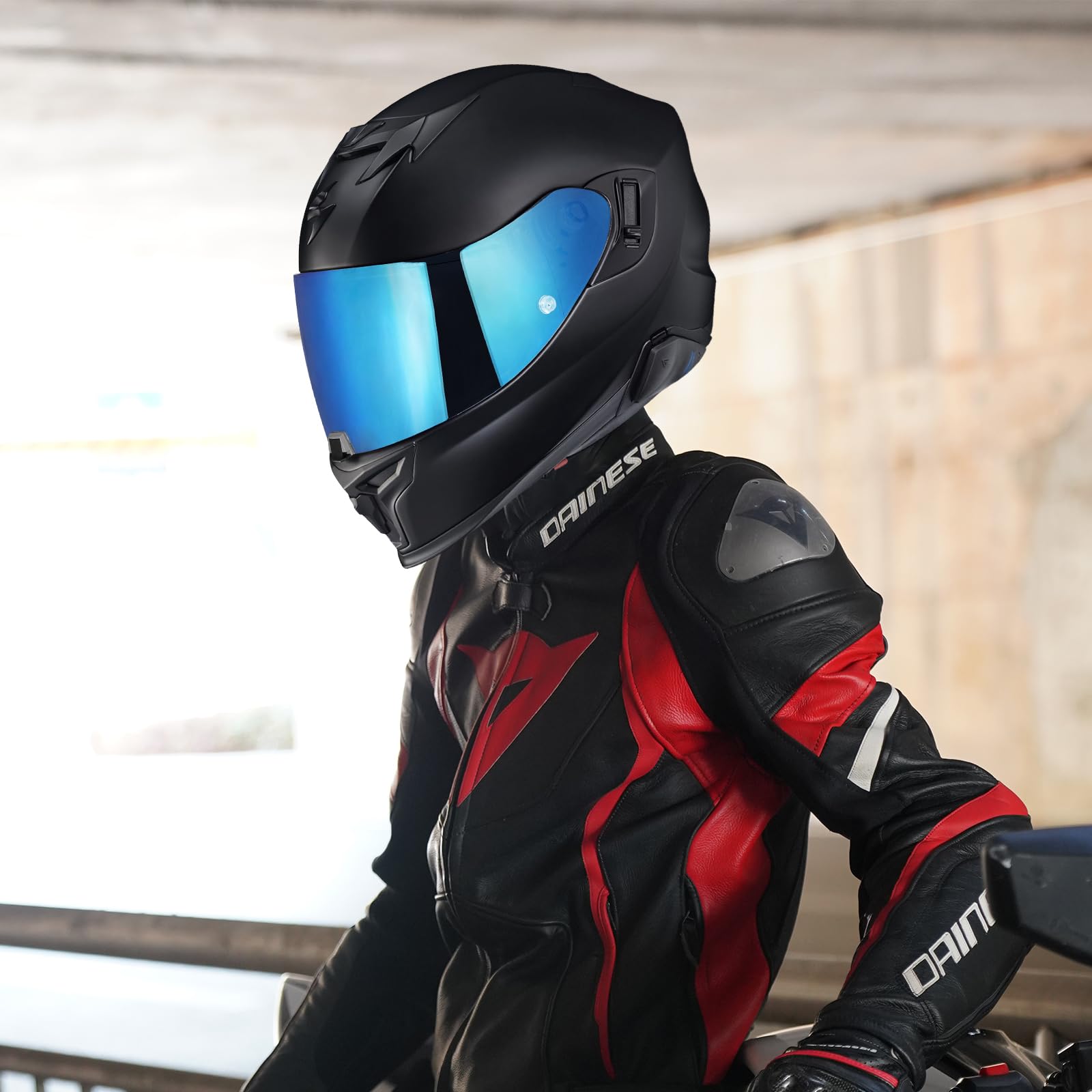 Helmvisier für EXO-T520/1400/391 R1 Motorradhelm Visier Motorrad Windschutz Helm Objektiv Visier Motorradhelm UV-Schutz Helm Ersatz (Chrom Blue)