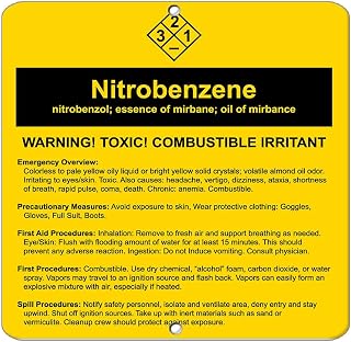 Nitrobenze?ne Nitrobenzo?l; Essence of Mirbane; Oil of Mirbane Label Vinyl Decal Sticker Kit OSHA Safety Label Compliance Signs 8"