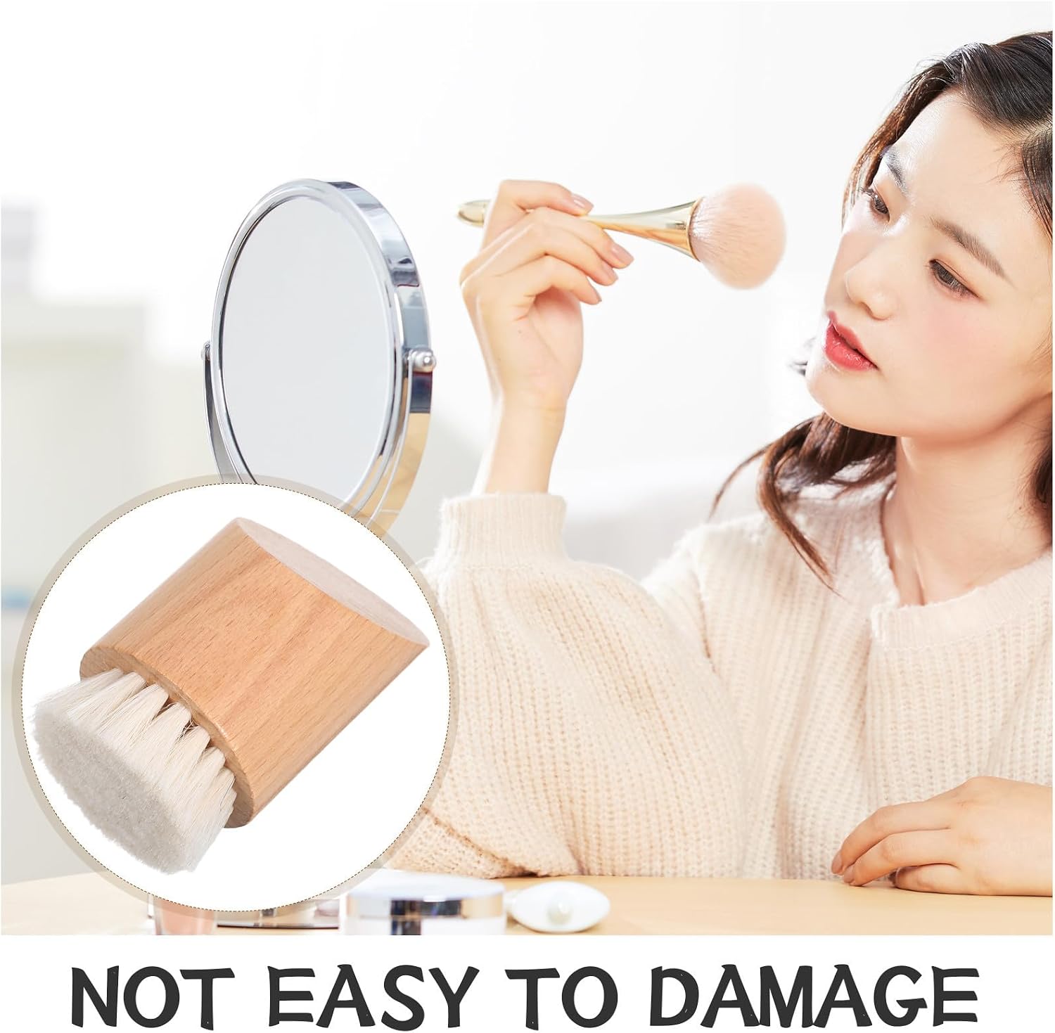 Facial Cleansing Brush with Beechwood Handle and Hair Bristles Exfoliating Face Scrubber for Deep Pore Cleaning and Blackhead Removal Compact Skin Care Tool