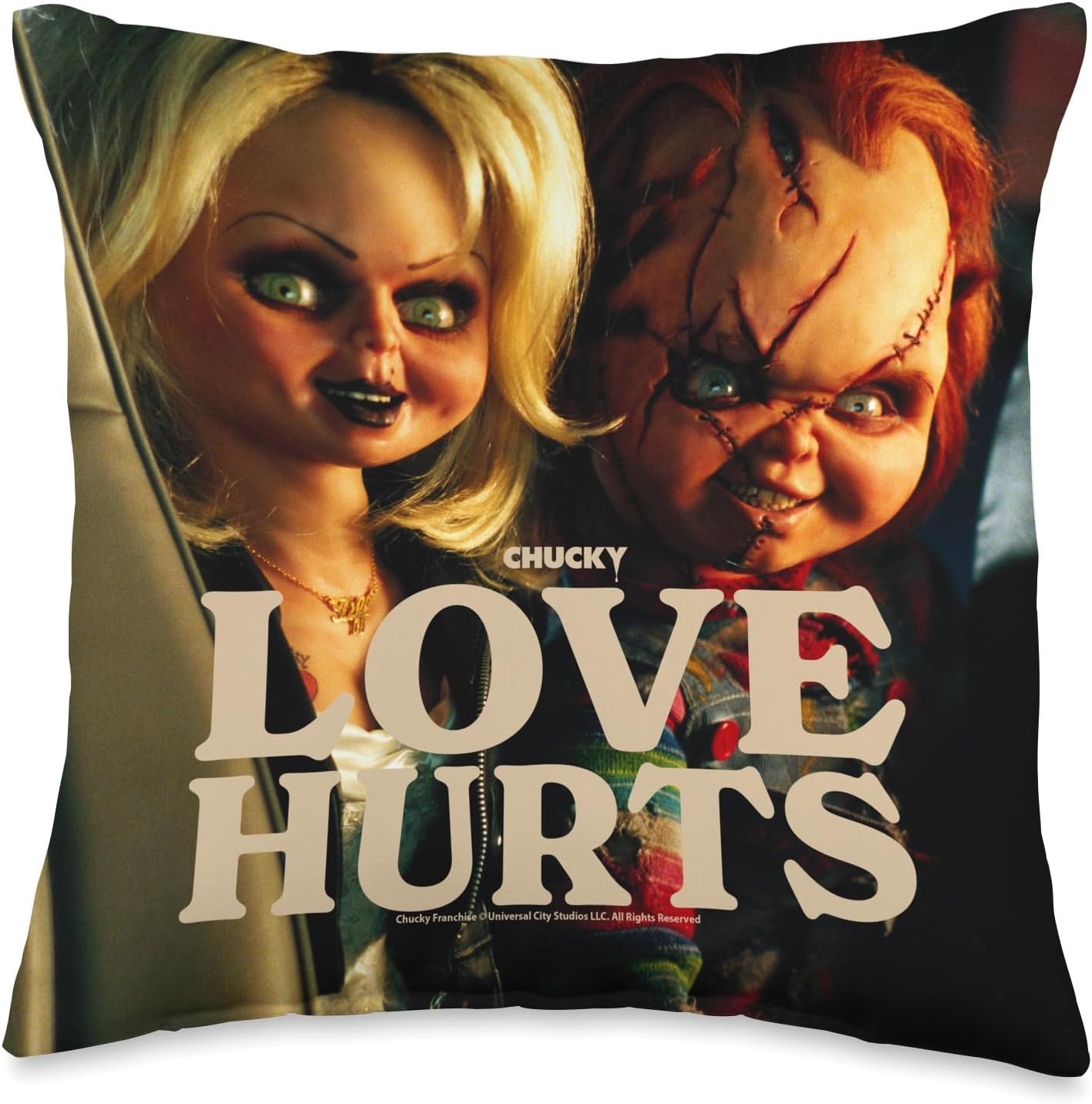 Chucky and Tiff Love Hurts Throw Pillow