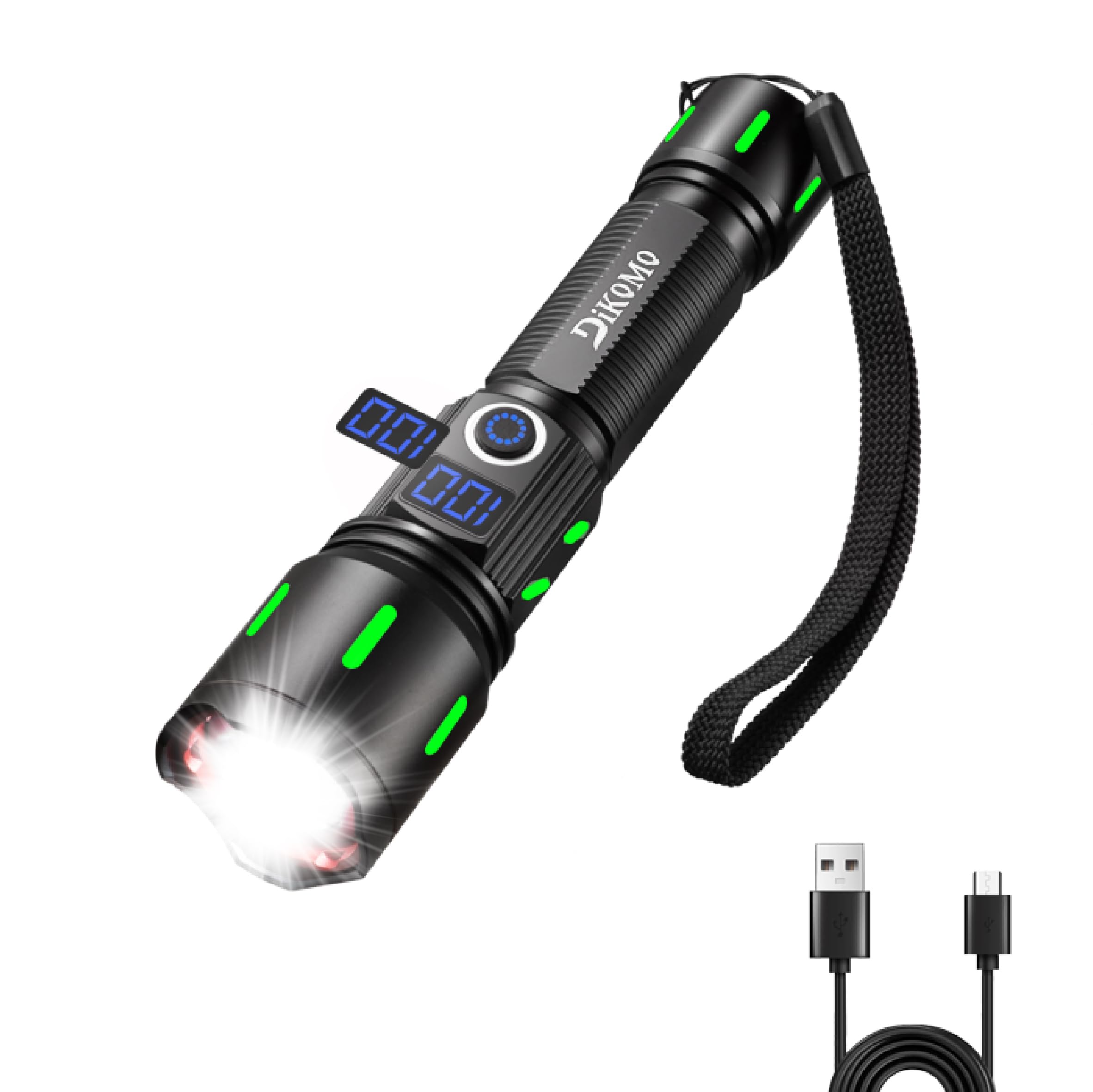 LCD Power Display Spot Flashlight Portable Tactical Flashlights 3000 Lumens Super Bright Fluorescent Glow Luminous Light Spotlight