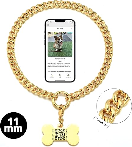 Miniatura 4 de Collar de cadena para perro con etiquetas de identificación de mascotas QR personalizadas escaneables para ubicación con perfil en línea, collar de