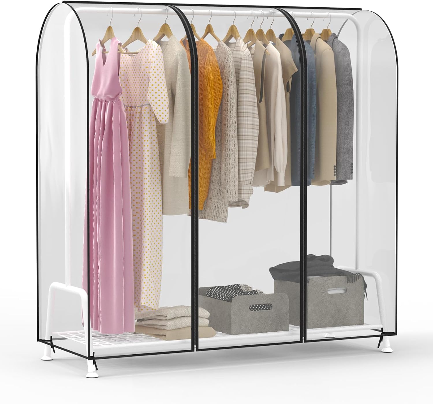 Zilink 60'' Clear Garment Rack Cover Dustproof Clothes Rack Cover Clear Garment Bags