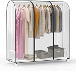 Zilink 50" Garment Rack Cover - Dustproof Breathable Clothes Protector with 2 Durable Zippers, Garment bags for Garment Racks & Clothing Storage,White,(Rack Not Included)