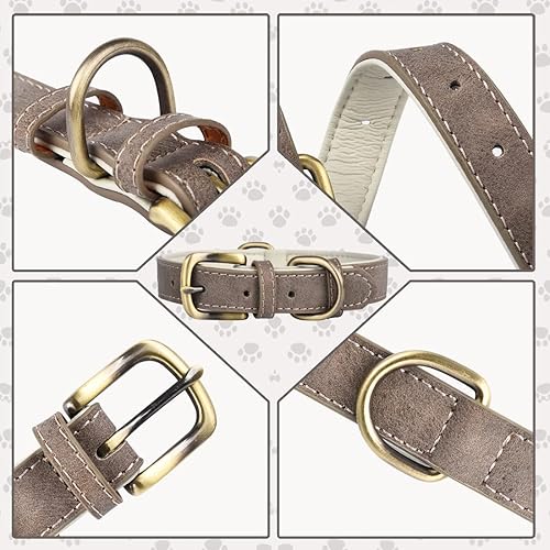 Miniatura 4 de Collar de cuero para perros pequeños, medianos y grandes, suave, transpirable, acolchado, con doble anillo en D, ajustable, duradero, fuerte