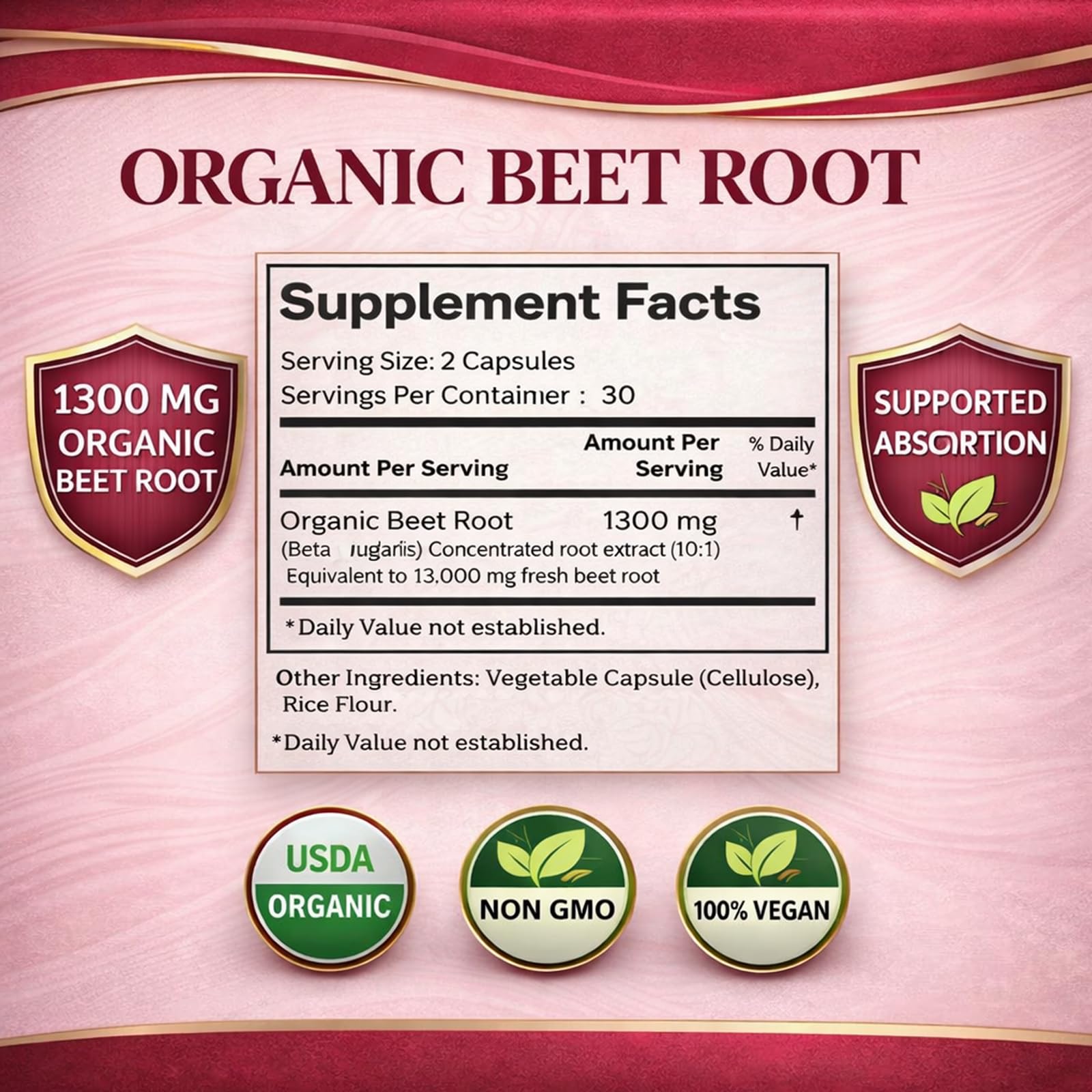 Beetroot Capsules 1300mg Nitric Oxide Booster, 60 Count — Amazon image 2