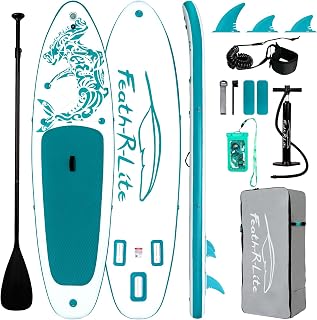 FEATH-R-LITE Inflatable Stand Up Paddle Board SUP for Adults 10'6"x33"x6" w/ Pump, Paddle, Leash, Fins & Backpack