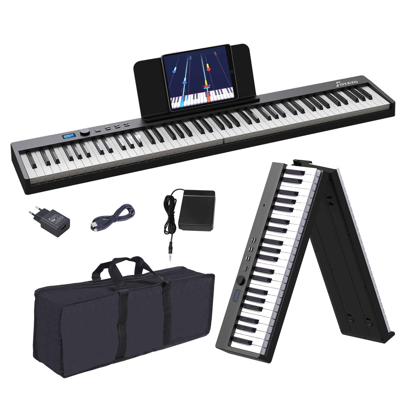 Faltbares Klavier mit 88 Tasten Piano Full Size Semi Weighted, Faltbares Klaviertastatur mit MIDI Bluetooth, Klaviertasche, Piano Keyboard für Anfänger Geschenk