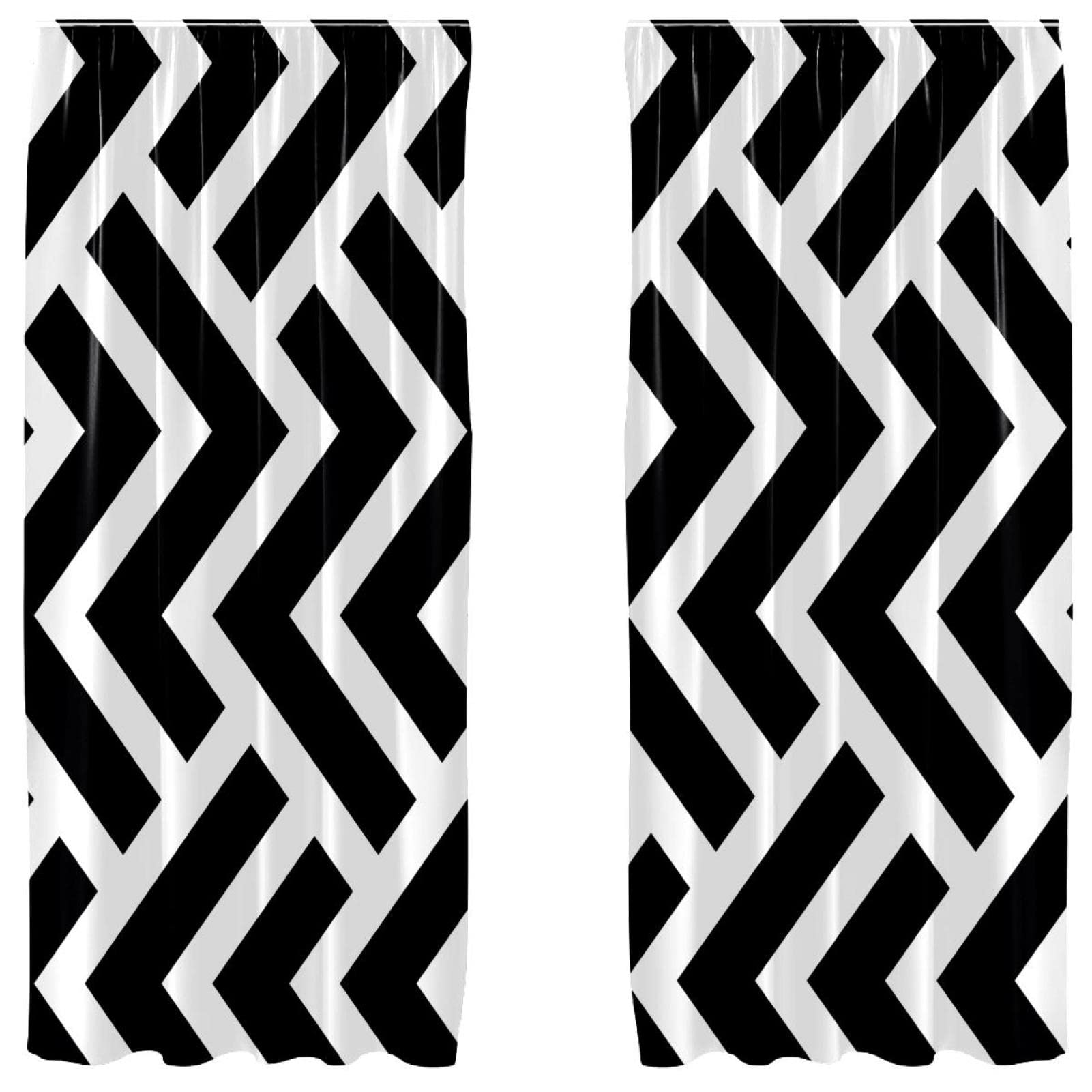 Cortinas para sala de estar con diseño geométrico nórdico en blanco y negro