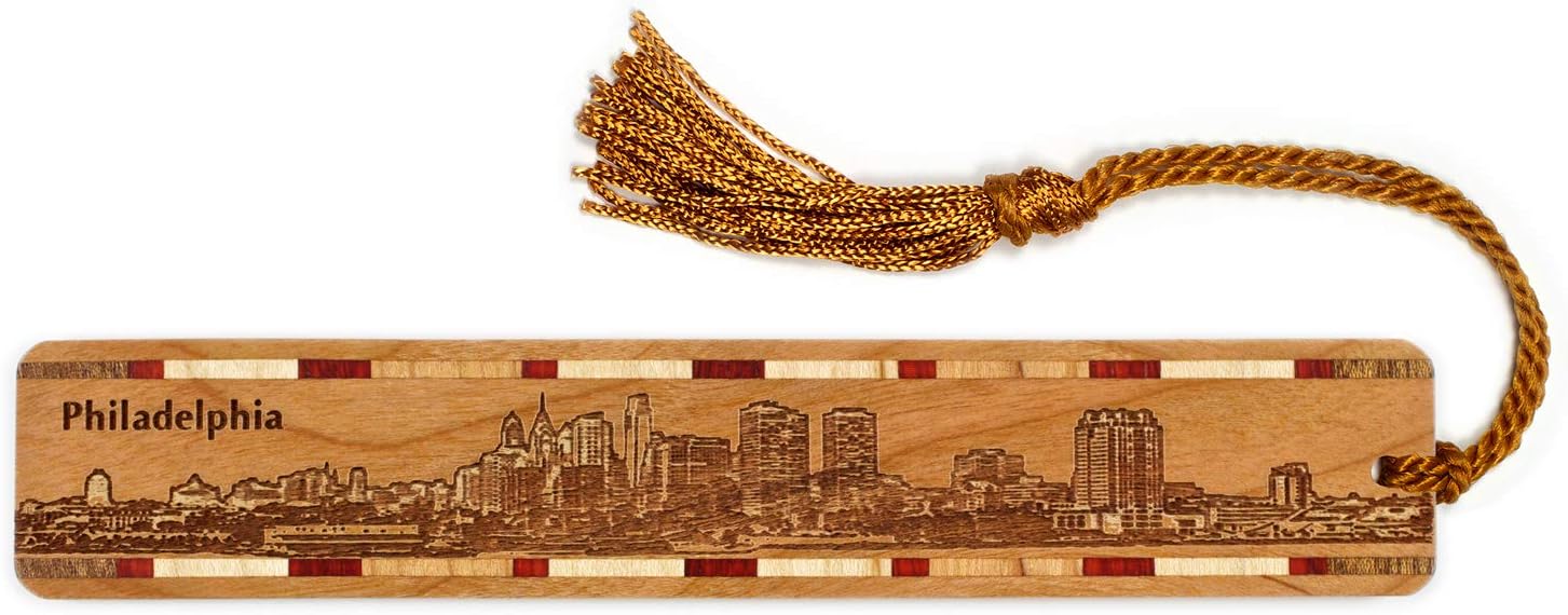 Personalized Philadelphia Pennsylvania City Skyline Engraved Wooden Bookmark - Made in USA