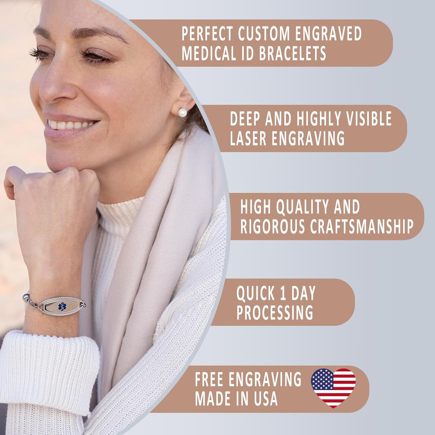 Divoti Intuitive Medical Alert Bracelet for Women – Custom 6-Line Engraving – Mesmerizing Mood-Changing Beaded Chain – Stylish & Interchangeable | Style/Size