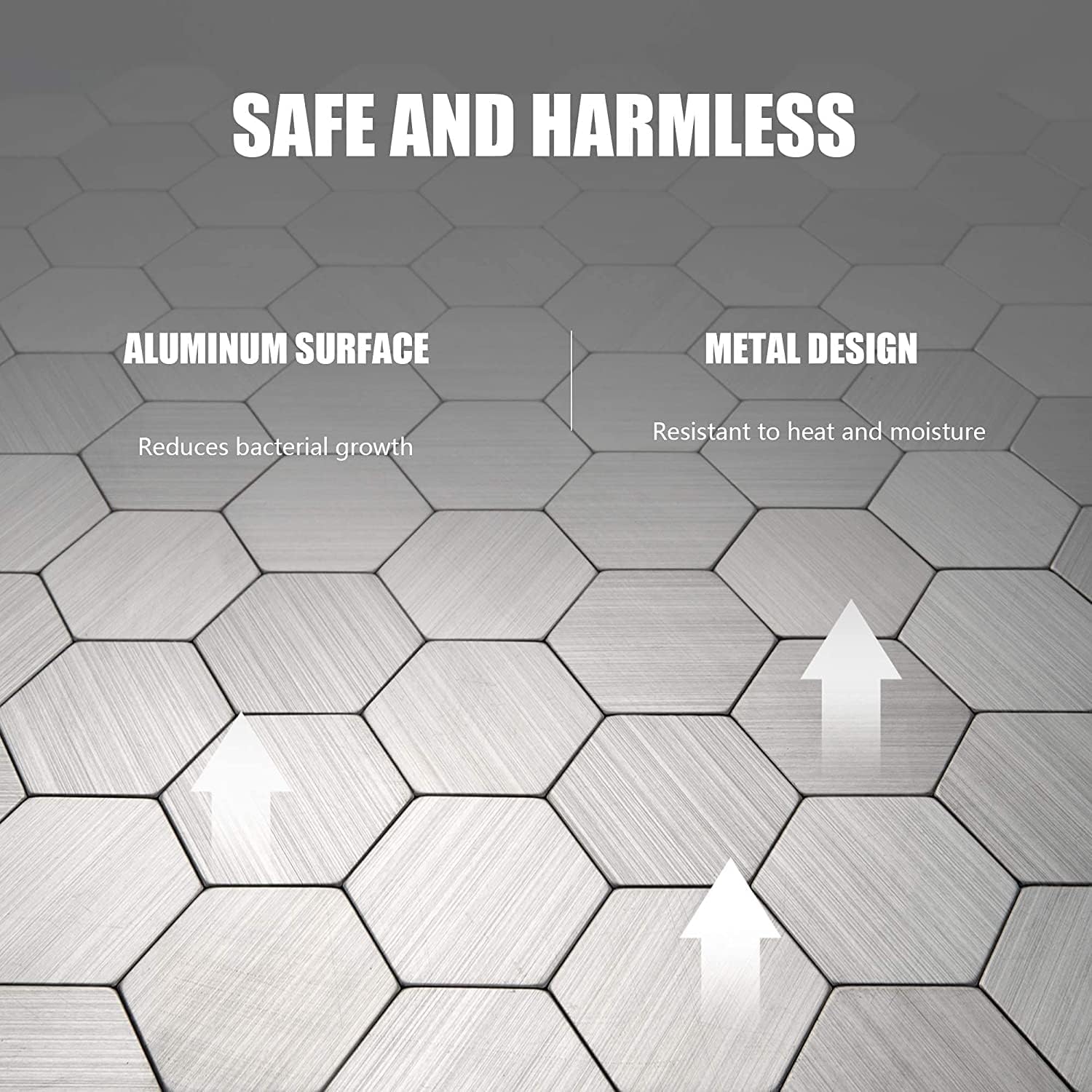 KASARO Hexagon Peel and Stick Backsplash, 10-Sheet Self Adhesive Metal Tile, Stainless Steel Mosaic for Kitchen, Bathroom, RV Wall Decor (12" x 12", Covers 9 Sq Ft)