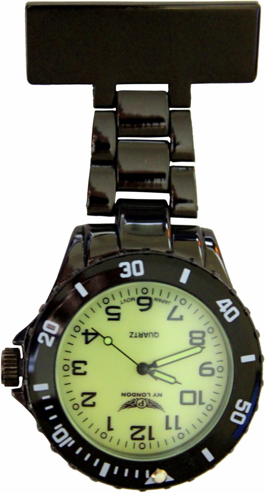 Black Luminous Face Metal Nurse Doctor Paramedic FOB Watch Brooch Extra Battery