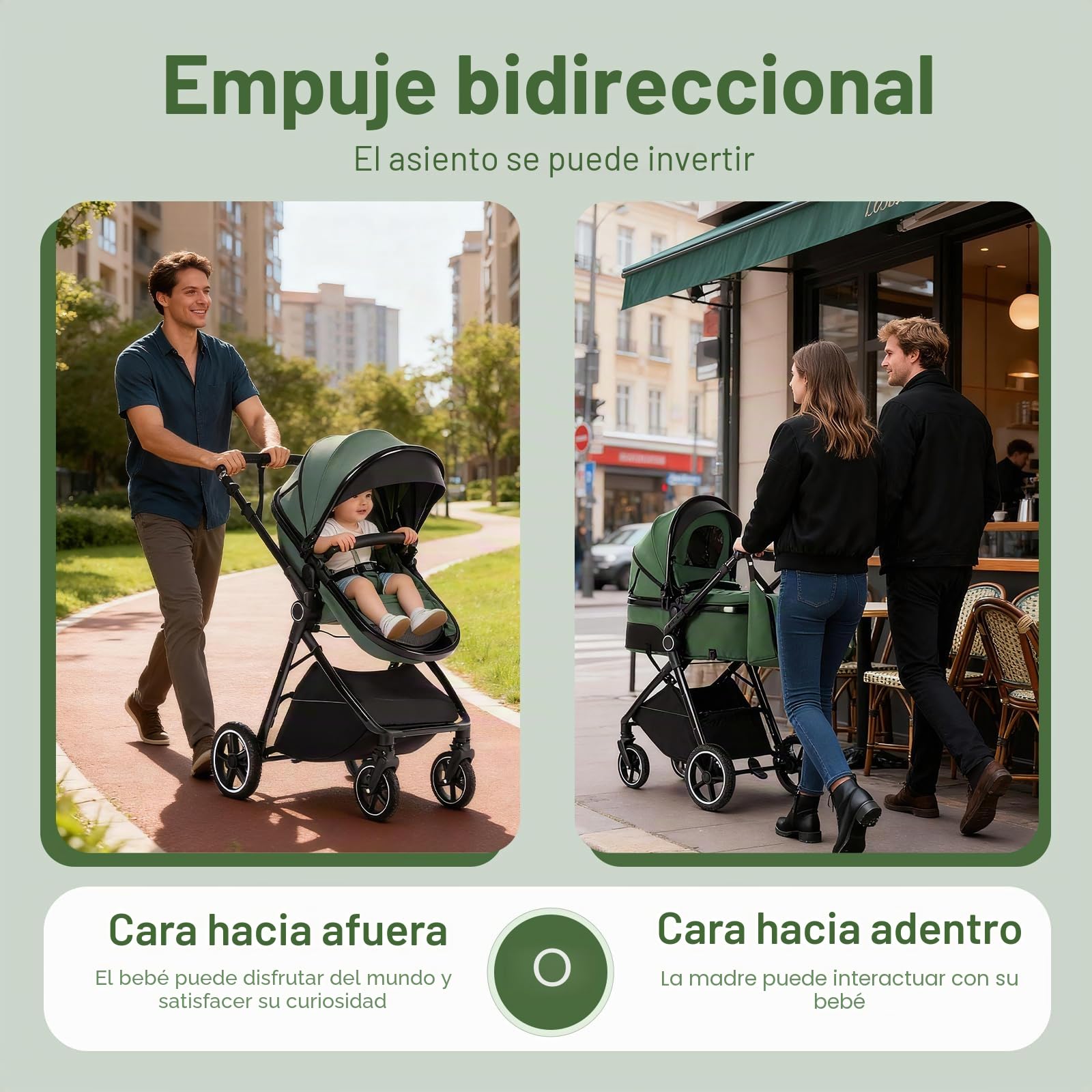 Gcarebb Sistema de viaje 3 en 1, cochecito de viaje con mango de altura ajustable, cochecito con cubierta de lluvia, cochecito de bebé con marco de aluminio para recién nacido