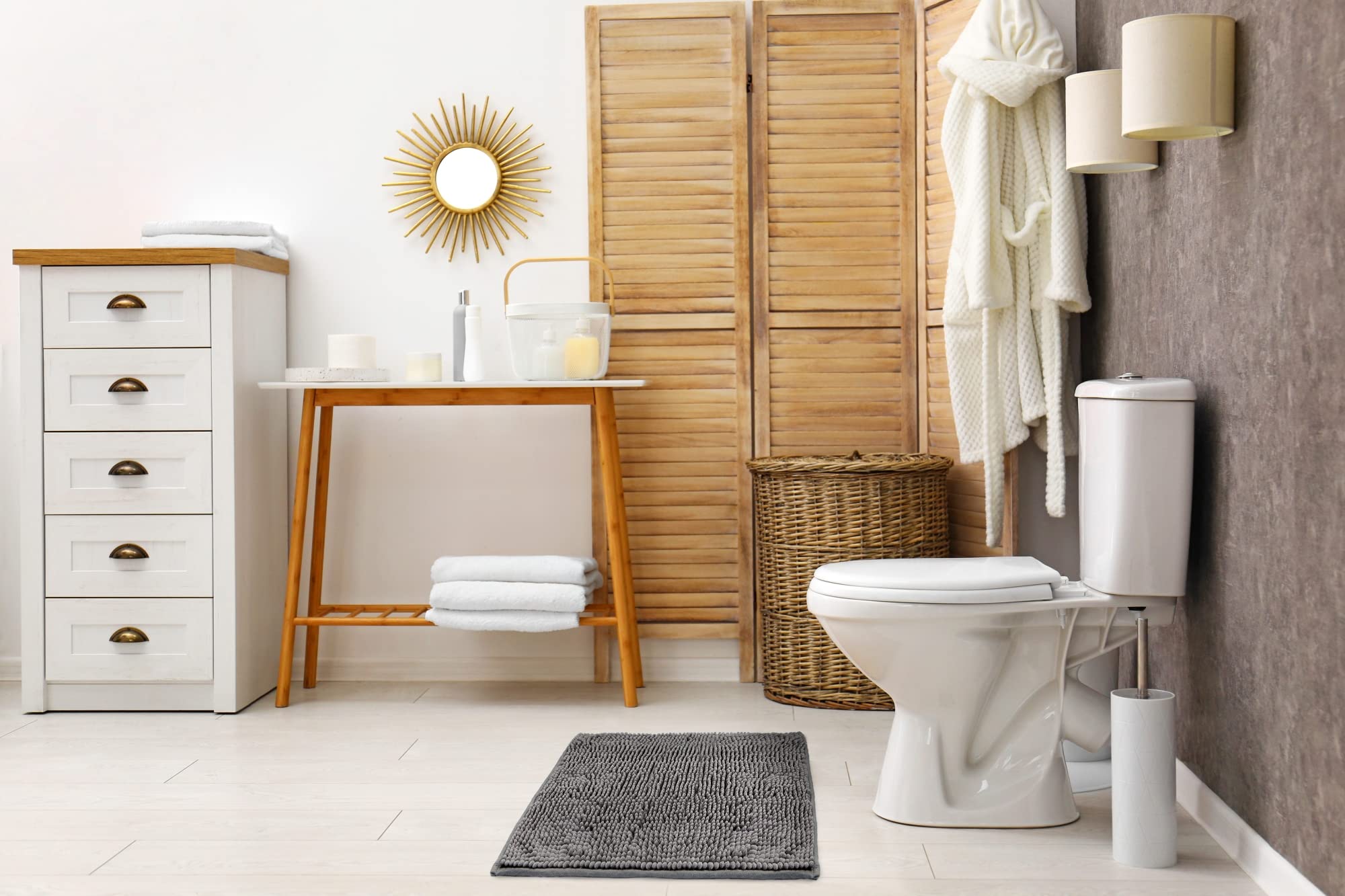 Emma Barclay Noodle Soft Touch Non-Slip Bathroom Rug in Graphite - Shower Mat 40x60cm, 40 x 60 cm (Rectangular) - Image 4