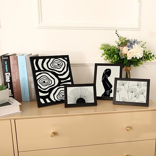 Miniatura 4 de Fixwal Portarretratos de 5 x 7 pulgadas, juego de 12, marcos de fotos de PVC negro, para pared o mesa