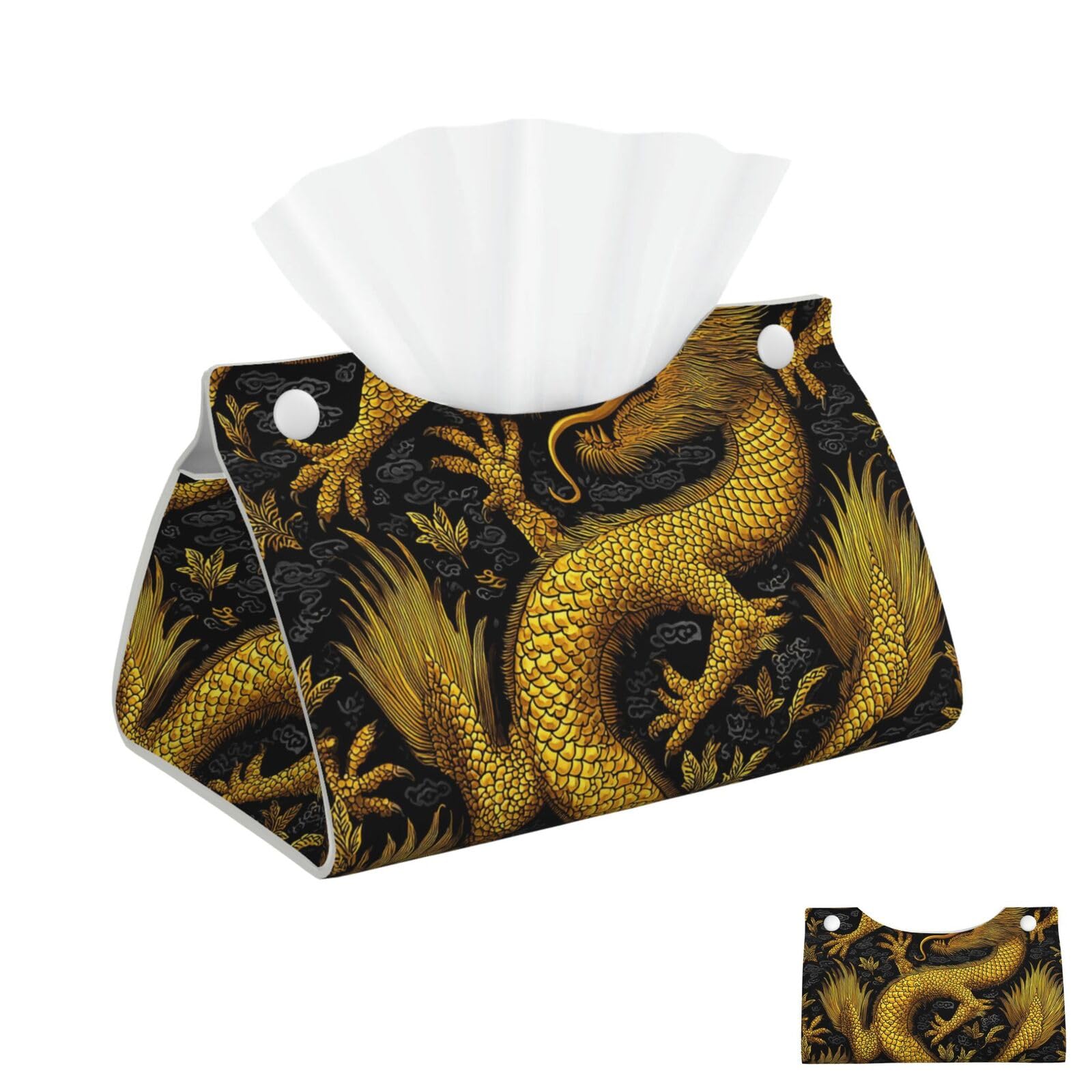 Yellow Dragon Black Tissue Box Cover Square Cube Boxes