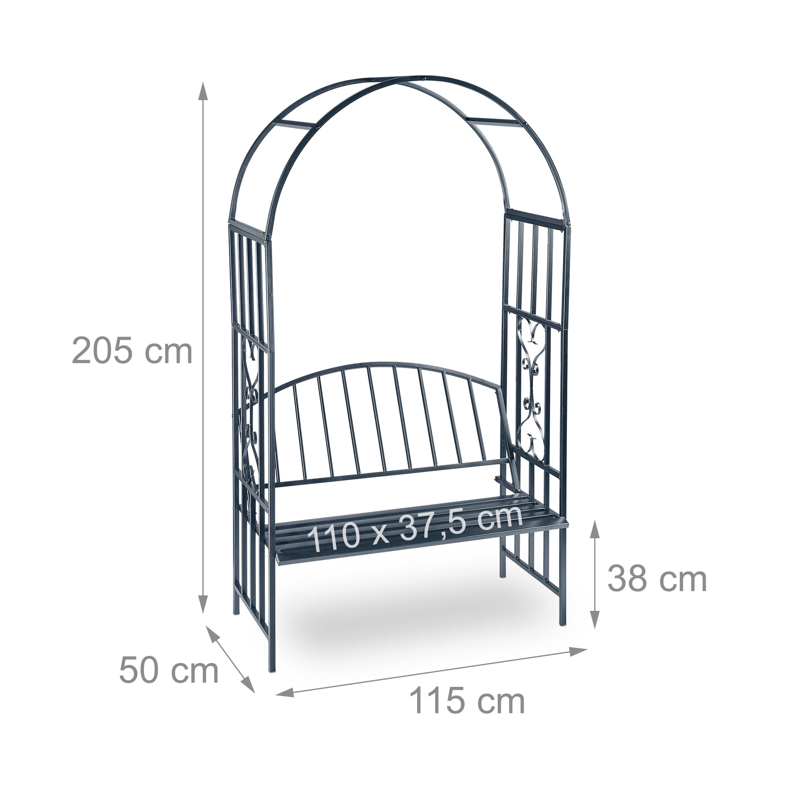 Arche De Jardin Avec Banc 2 Places Relaxdays - En Métal Gris Pour Plantes Grimpantes