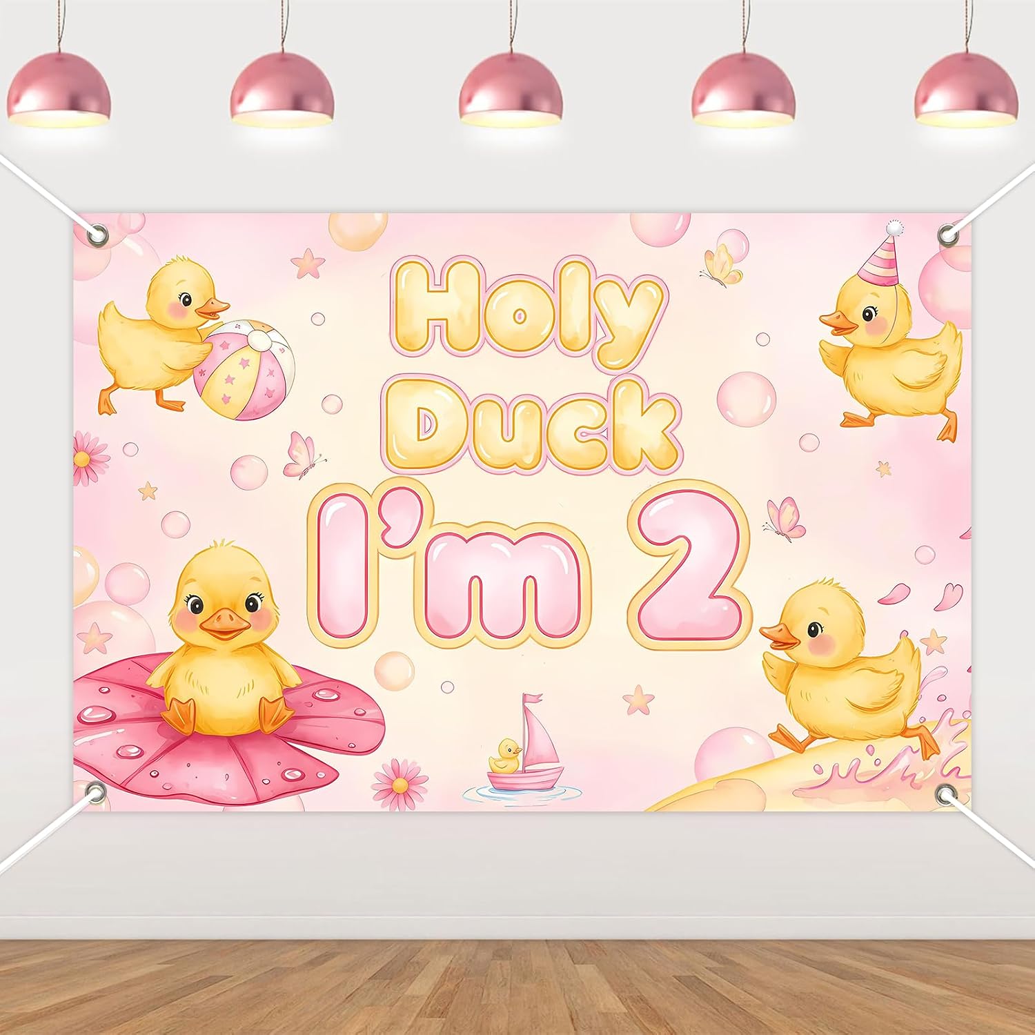 Duck 2nd Birthday Backdrop for Girls Second Birthday Party Supplies 5 * 3ft