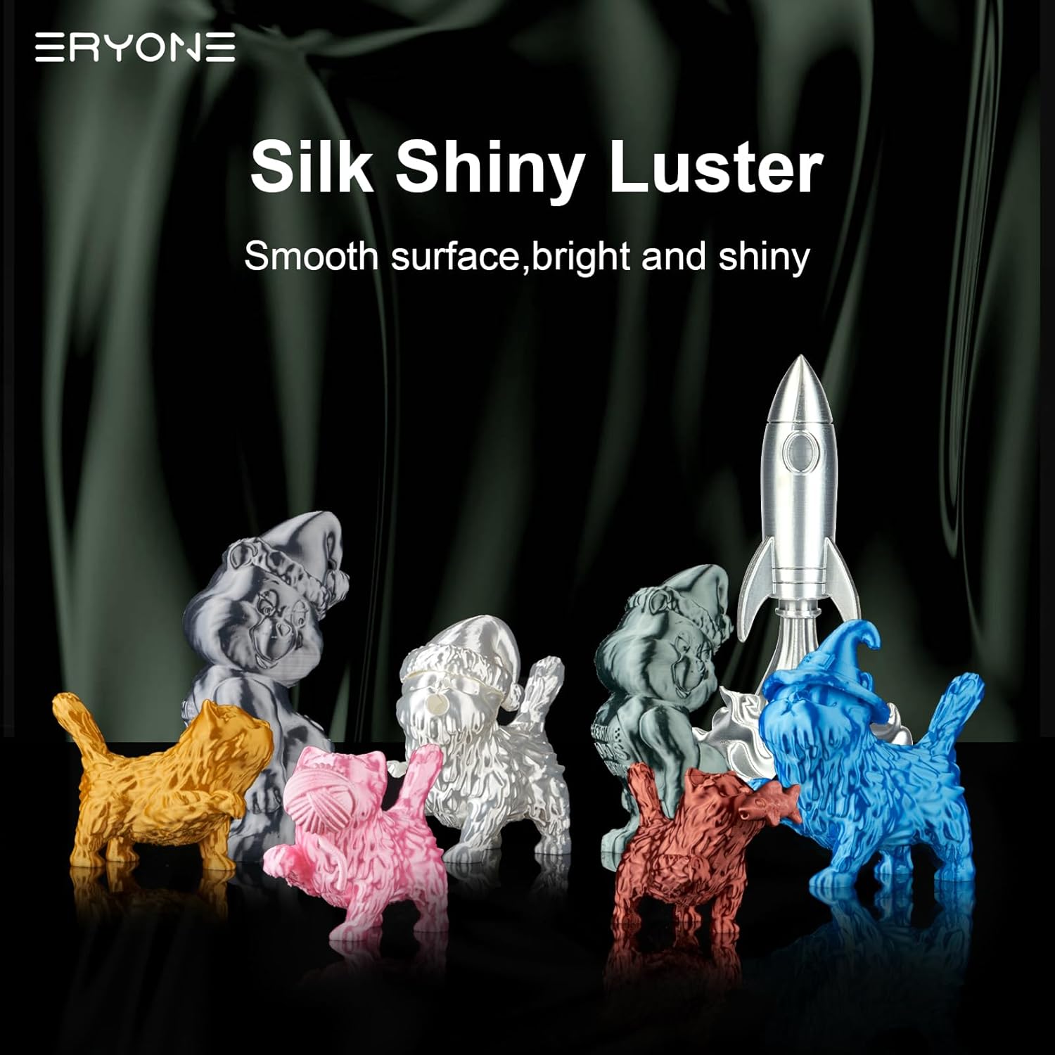 ERYONE Silk PLA Filament for 3D Printer 1.75mm +/- 0.03mm, 2KG Cardboard Spool, Silk Silver