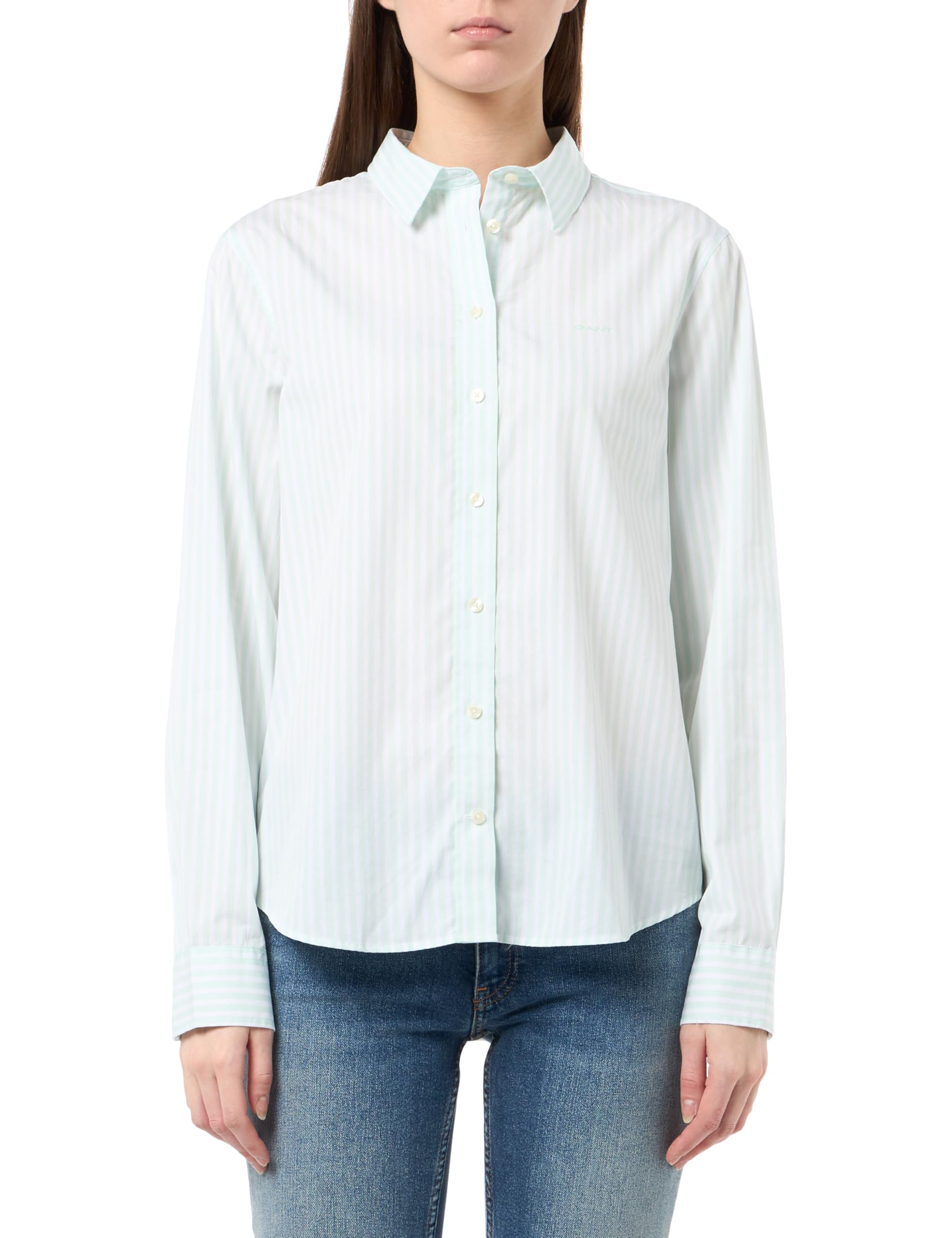 GANT Women's Reg Classic Poplin Striped Shirt Blouse, Faded Mint, 8