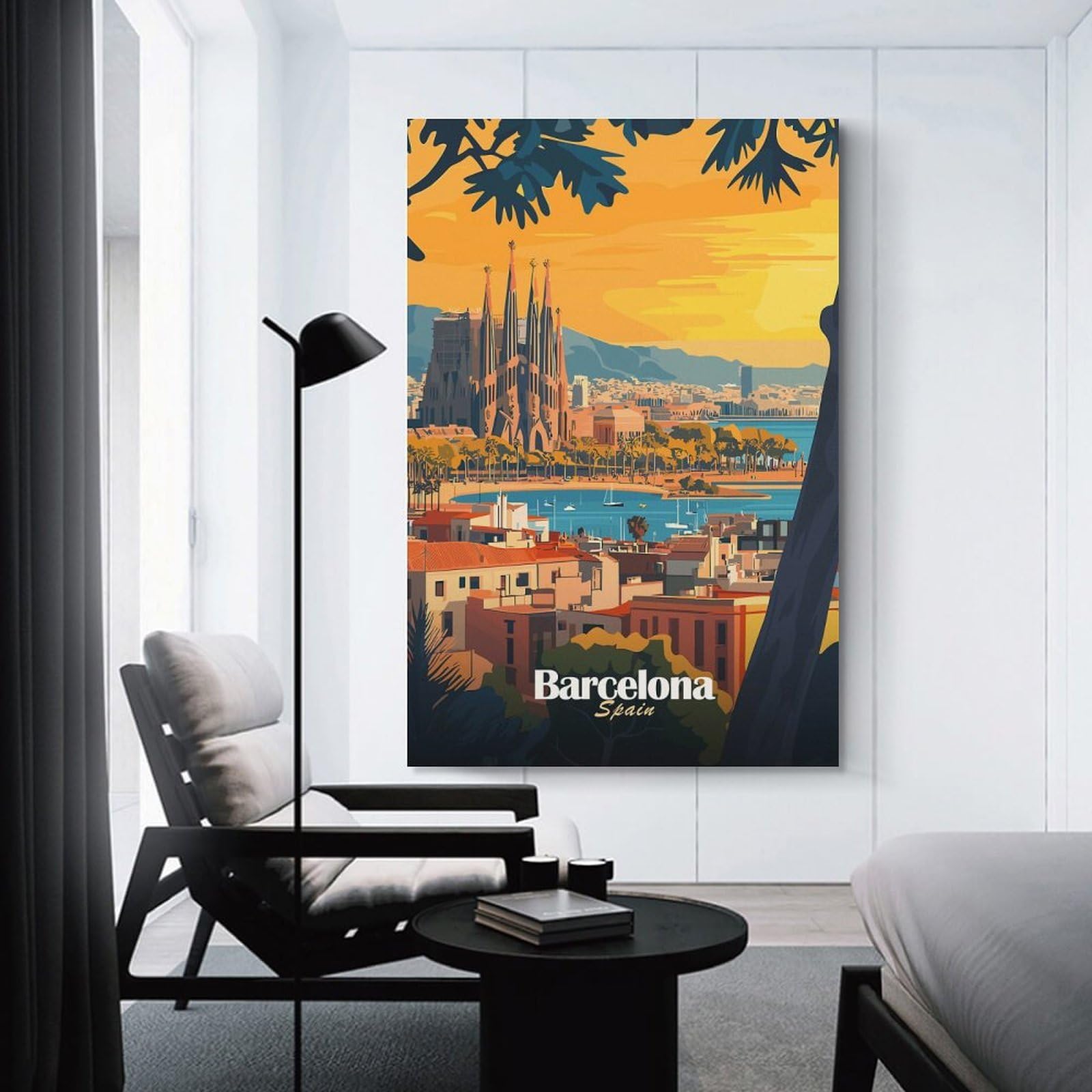 Junmoney Barcelona Cityscape Canvas Wall Art 24x36inch(60x90cm), for Wall Displays, Bedrooms Or Room Updates, Ideal for Building A Coordinated Art Wall