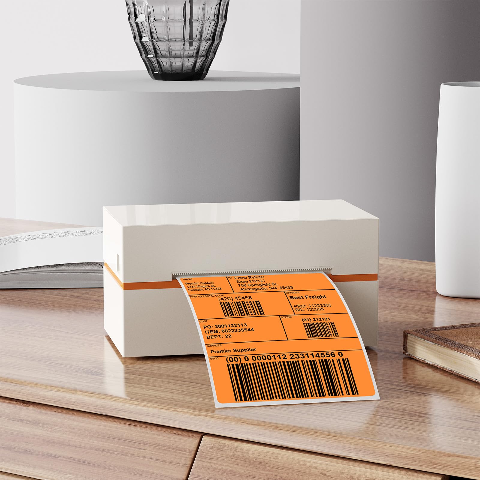 Lot de 250 étiquettes thermiques rectangulaires en vinyle imperméable pour code QR et adresse de bureau Orange 15,2 x 10,2 cm
