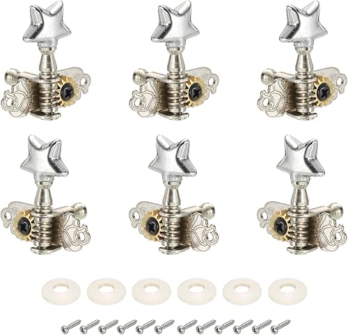 Amazon _ PATIKIL クラシックギター弦 チューニングペグ クロムメッキ マシンヘッド 調律キーチューナー 単穴 3左 3右 シルバートーン 6個 _ エレキギターペグ _ 楽器・音響機器