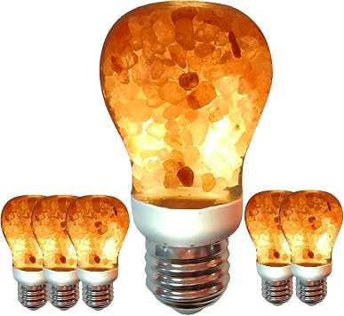Himalayan Glow Salt Lamp LED Light Bulbs 60-Watt Equivalent, Warm Amber Glow, Dimmable E26 Edison light bulb for Decor, Homes, Offices, Kitchen, 6 Pcs