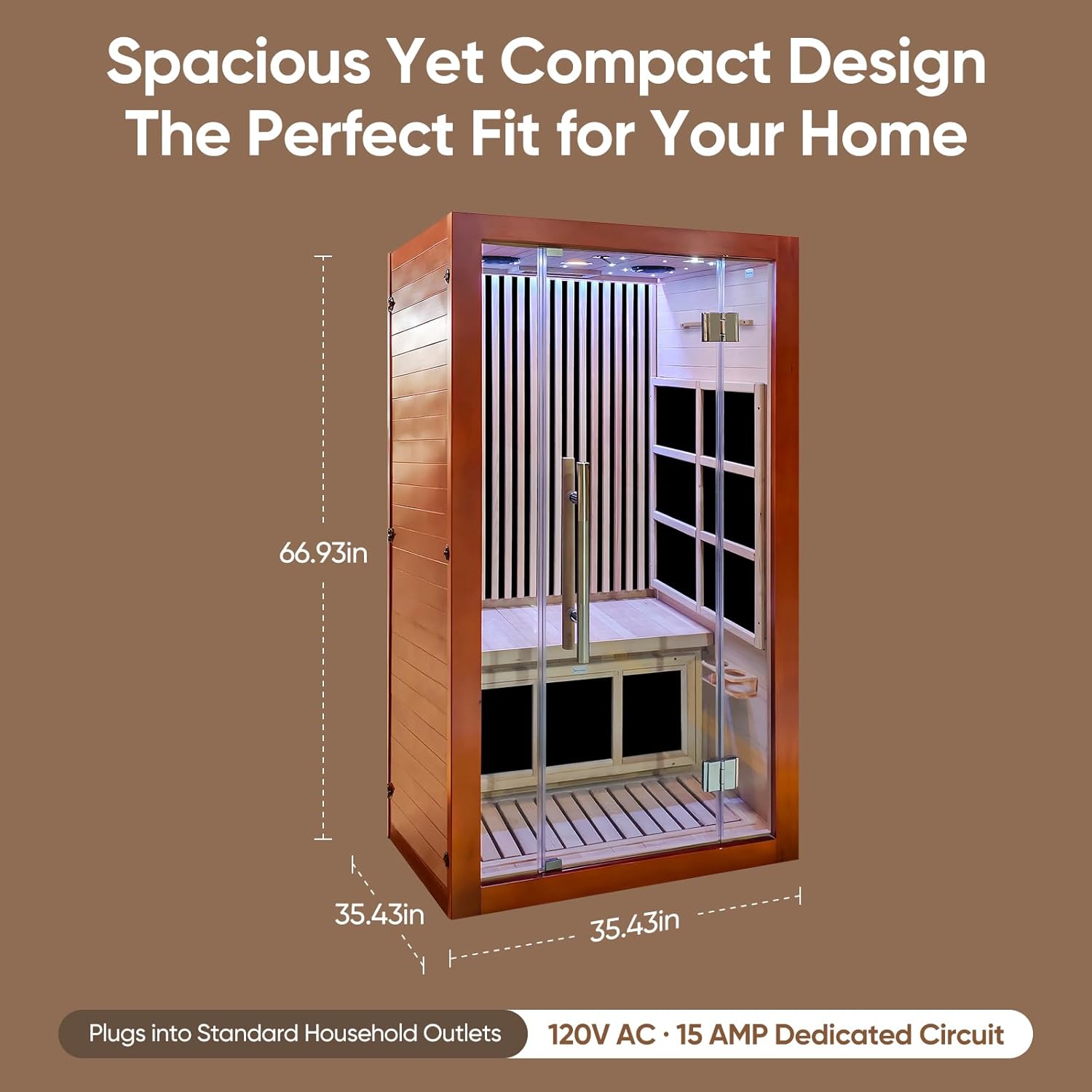 Sauna for 1-2 Person, Brown – Low EMF FAR Infrared Home Sauna with Chromotherapy and Bluetooth, Made from Canadian Hemlock Wood, 120V