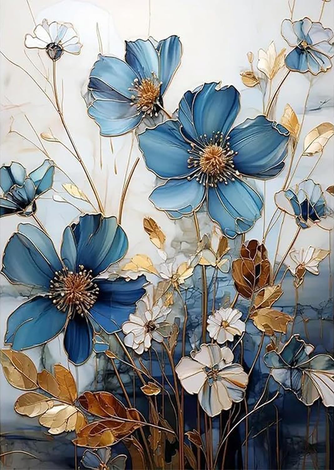 Musevial Floral Stamped Cross Stitch Kits, Blue Flowers Cross Stitch Ornament Kits for Adults Beginners, Counted Embroidery Needlepoint Kits Home Decor 12x16 Inch