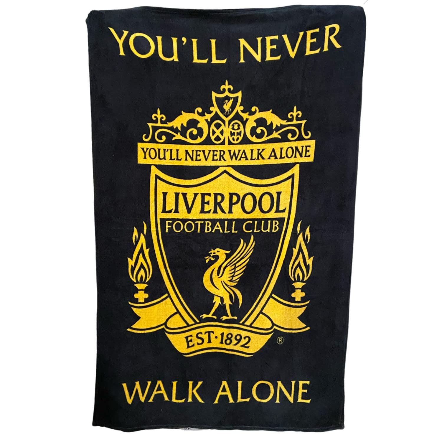 dreamtex Liverpool FC Black and Gold Crest Fleece Blanket YNWA