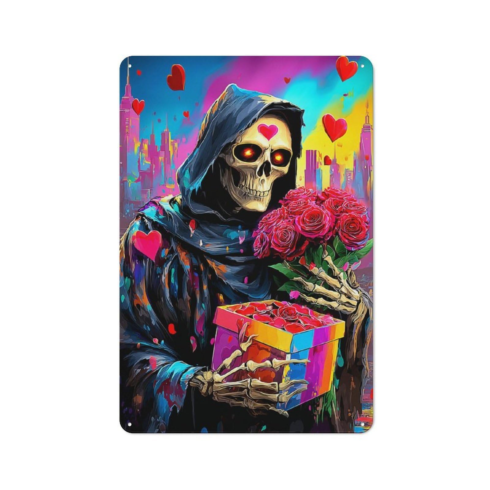 Junmoney Love's Grim Reaper A Valentine's Tale -1 Metal Plaque With Design 30X20cm, Cosy Diner Style Decor For Coffee Bar, Kitchen, Bistro Or Tea Corner
