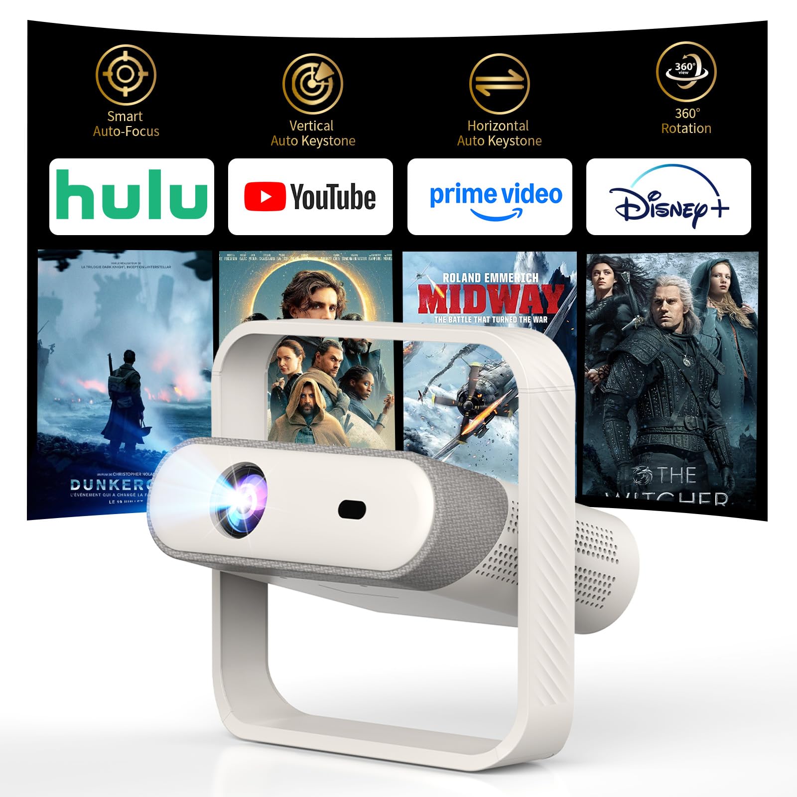 Photo 1 of ?Native 1080P & Auto Focus?Smart Mini Projector with WiFi and Bluetooth, 500ANSI, Auto Keystone Correction, Compatible with Smartphone, Laptop, HDMI, USB