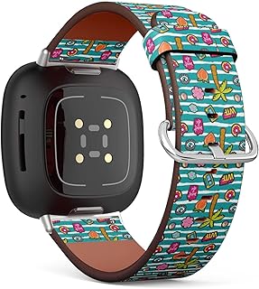 CJBROES Replacement Leather Watch Band, Compatible with Fitbit Versa 3 and Fitbit Sense of Wristband Bracelet Accessory - 80s Fashion