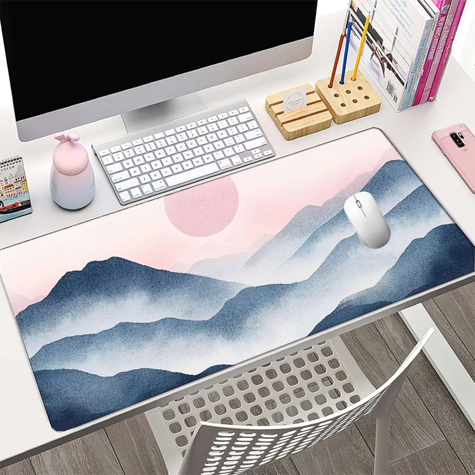Montagne Grand Tapis de Souris Gamer 1200x600mm, Tapis de Bureau Gaming Soleil (2) avec Coutures Renforcées, Base en Caoutchouc Antidérapant, Mouse Pad XXL pour Gaming et Bureau, Portable Femme W6-816