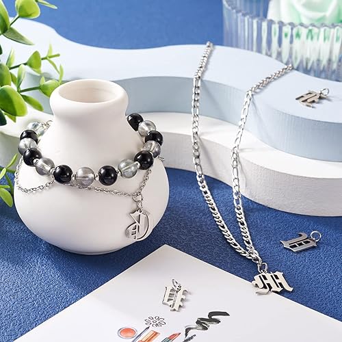 Miniatura 3 de Craftdady 26 dijes góticos del alfabeto de acero inoxidable  Abalorios iniciales de la A a la Z con anillos de salto para manualidades de joyería